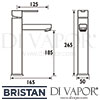 Bristan Quadrato Tall Basin Mixer without Waste Bathroom Tap Dimensions